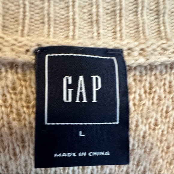 Gap open front geometric Aztec boho cardigan Large tan gray neutral 14% wool - Picture 4 of 6